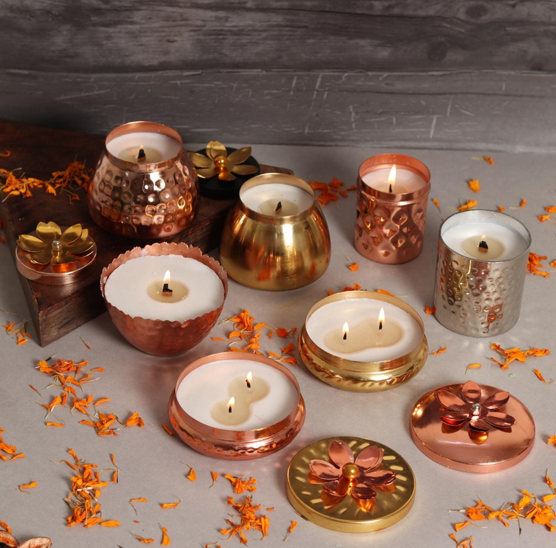 Heriyan Scented Candle in Metal Jar Candle (Plain Gold Handi)